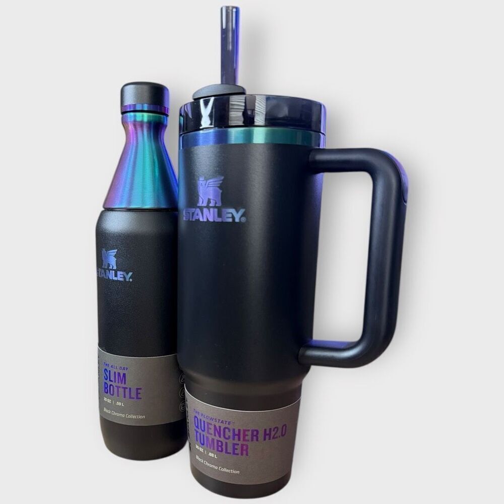 Stanley Black Chroma 20 oz All Day Slim Bottle /30 oz Quencher H2O Tumbler (a)